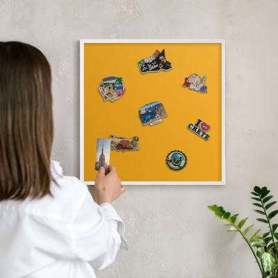 Tablero magnético de pared para imanes con marco blanco Naranja intenso