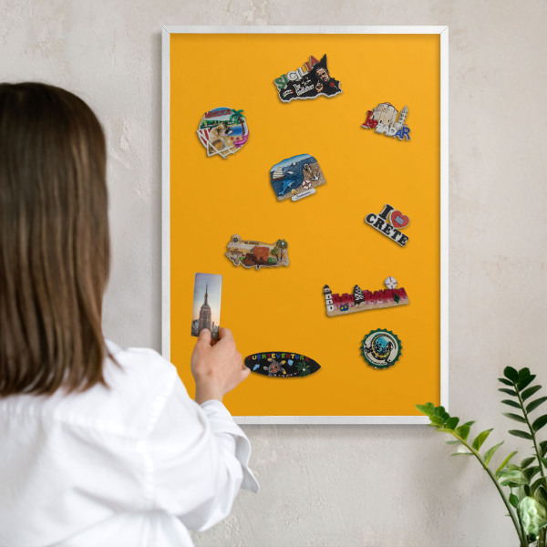 Tablero magnético de pared para imanes con marco blanco Naranja intenso