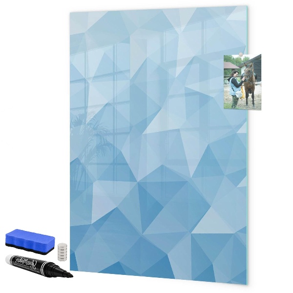 Pizarra borrable de cristal con imanes Tablero fotográfico moderno en color azul.
