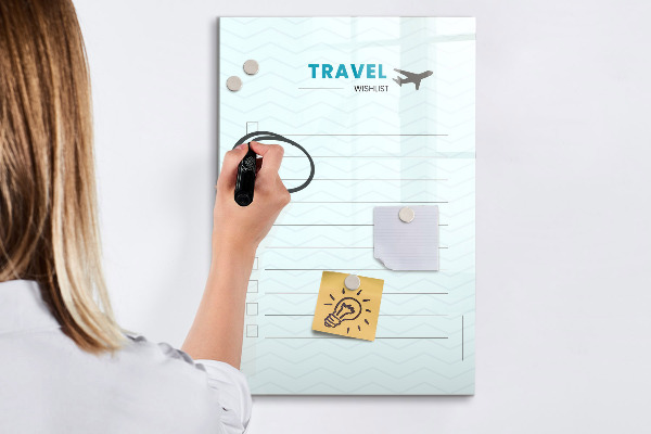 Pizarra magnética de pared con rotulador Lista de deseos de viaje con inspiración