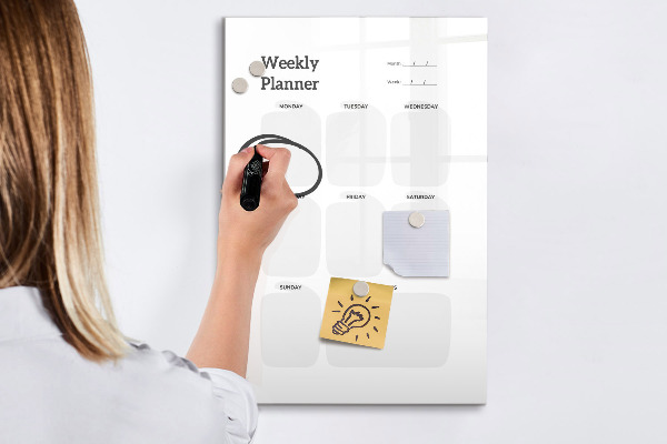 Pizarra magnética de pared con rotulador Planificador semanal con espacio para fotos