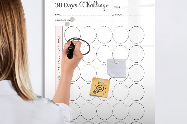 Pizarra magnética de pared con rotulador Reto fotográfico de 30 días