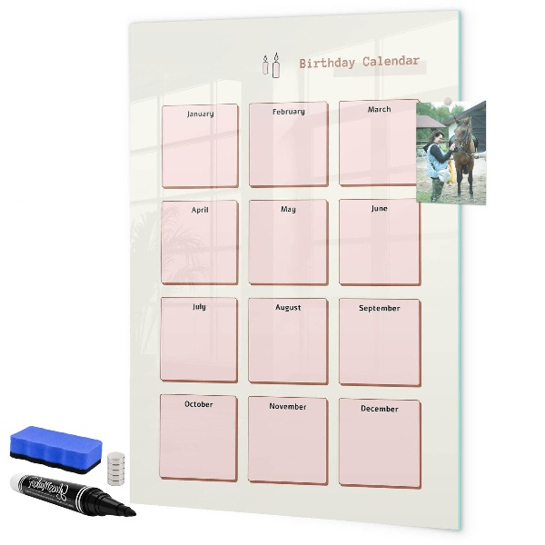 Pizarra magnética de pared con rotulador Calendario de cumpleaños con espacio para fotos