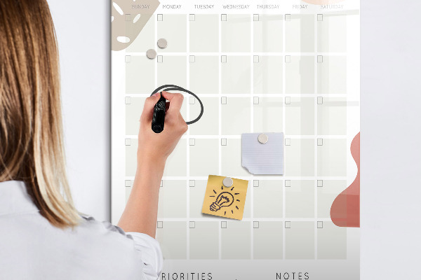 Pizarra magnética de pared con rotulador Planificador mensual con espacio para fotos