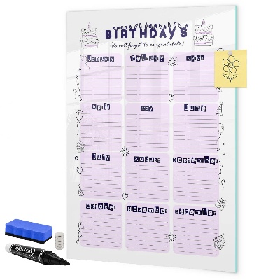 Pizarra borrable de cristal con imanes Calendario de cumpleaños con espacio para fotos