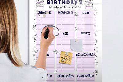 Pizarra borrable de cristal con imanes Calendario de cumpleaños con espacio para fotos