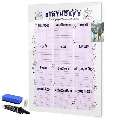 Pizarra borrable de cristal con imanes Calendario de cumpleaños con espacio para fotos