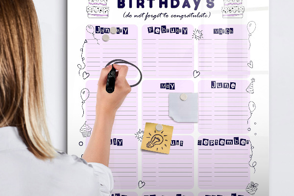 Pizarra borrable de cristal con imanes Calendario de cumpleaños con espacio para fotos