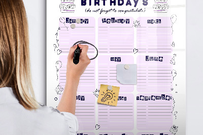 Pizarra borrable de cristal con imanes Calendario de cumpleaños con espacio para fotos