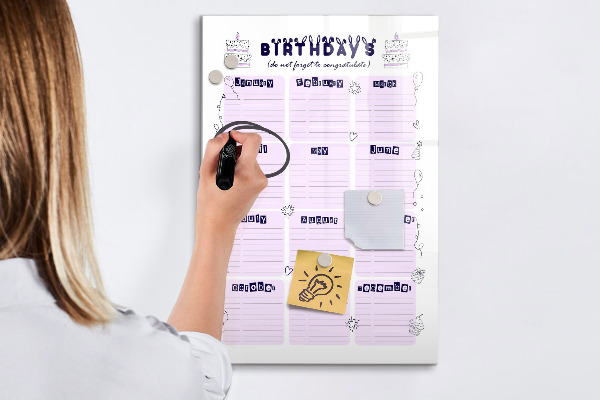 Pizarra borrable de cristal con imanes Calendario de cumpleaños con espacio para fotos