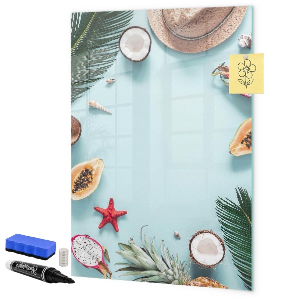 Pizarra magnética de pared con rotulador Recuerdos de verano al estilo tropical