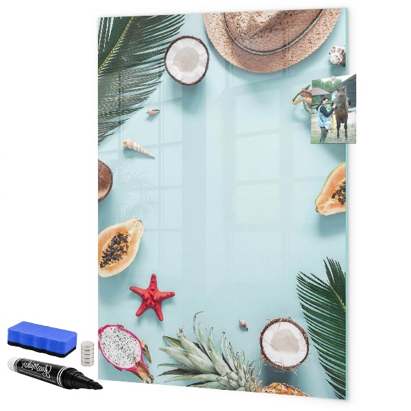 Pizarra magnética de pared con rotulador Recuerdos de verano al estilo tropical