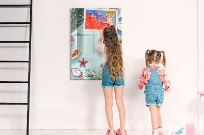 Pizarra magnética de pared con rotulador Recuerdos de verano al estilo tropical