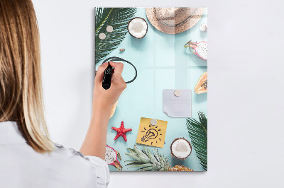 Pizarra magnética de pared con rotulador Recuerdos de verano al estilo tropical