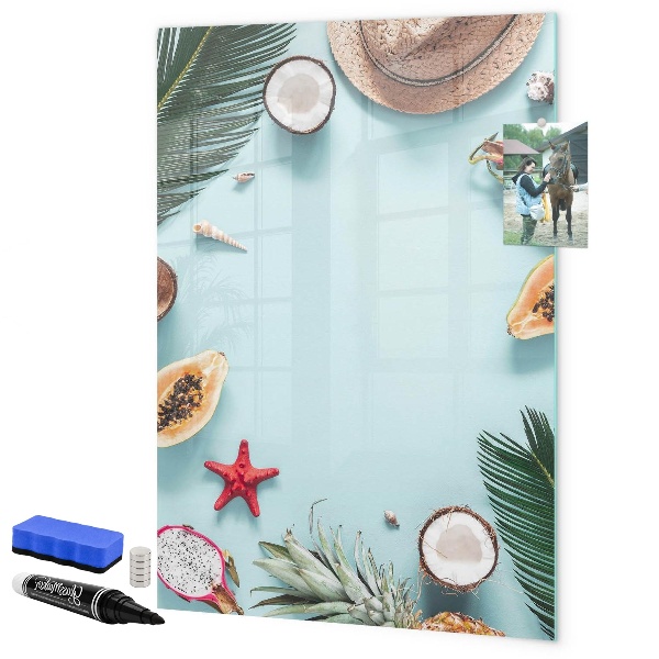 Pizarra magnética de pared con rotulador Recuerdos de verano al estilo tropical