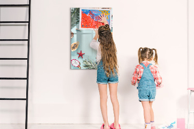 Pizarra magnética de pared con rotulador Recuerdos de verano al estilo tropical