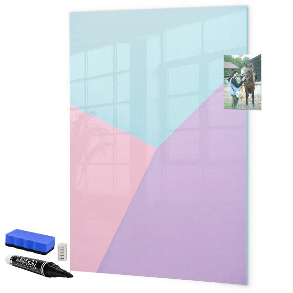 Pizarra borrable de cristal con imanes Un tablero colorido para notas y fotos.