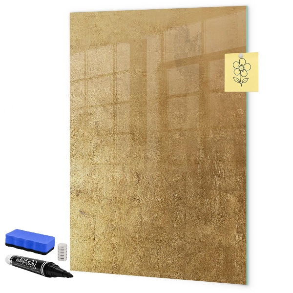 Pizarra borrable de cristal con imanes Tablero dorado para fotos y notas.
