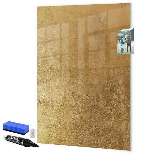 Pizarra borrable de cristal con imanes Tablero dorado para fotos y notas.