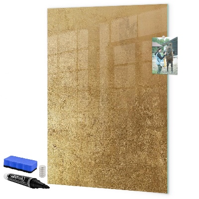 Pizarra borrable de cristal con imanes Tablero dorado para fotos y notas.