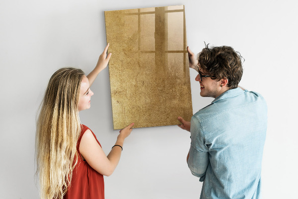 Pizarra borrable de cristal con imanes Tablero dorado para fotos y notas.