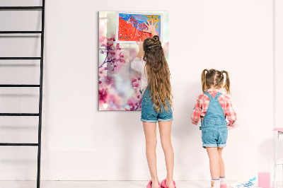Pizarra magnética de pared con rotulador Motivo floral con espacio para fotos