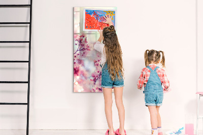 Pizarra magnética de pared con rotulador Motivo floral con espacio para fotos