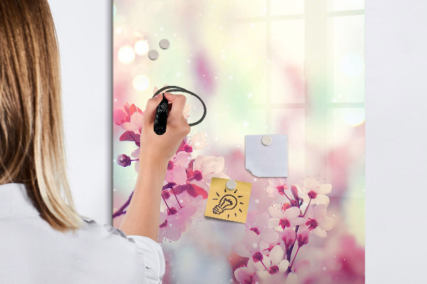 Pizarra magnética de pared con rotulador Motivo floral con espacio para fotos