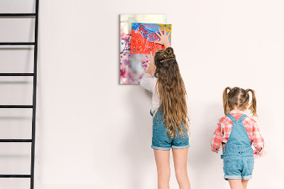 Pizarra magnética de pared con rotulador Motivo floral con espacio para fotos
