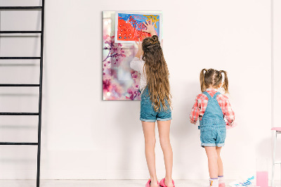 Pizarra magnética de pared con rotulador Motivo floral con espacio para fotos