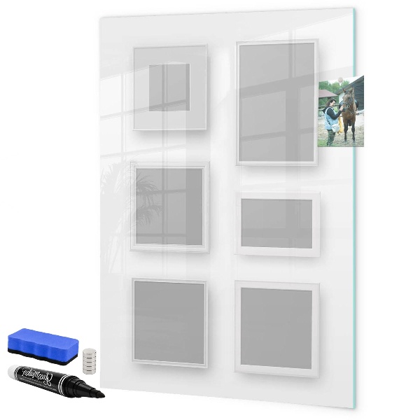 Pizarra borrable de cristal con imanes Un espacio creativo para fotos y notas.