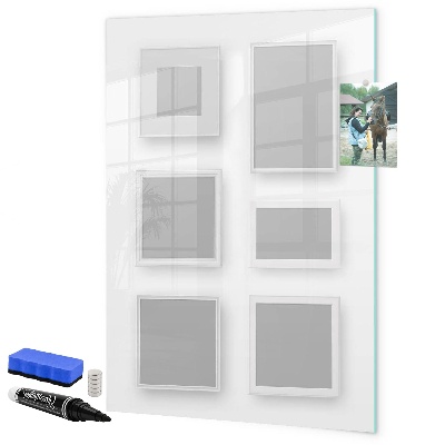 Pizarra borrable de cristal con imanes Un espacio creativo para fotos y notas.