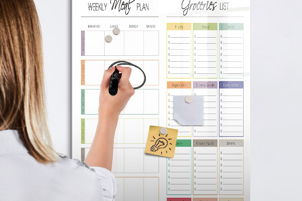 Pizarra magnética de pared con rotulador Plan semanal de comidas y compras
