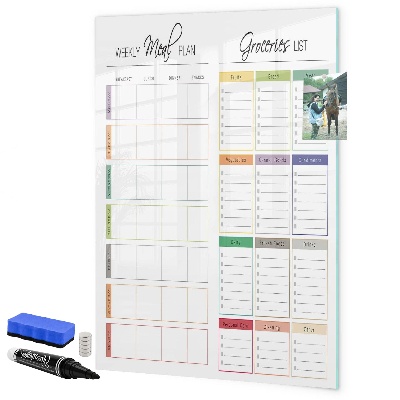 Pizarra magnética de pared con rotulador Plan semanal de comidas y compras