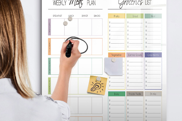 Pizarra magnética de pared con rotulador Plan semanal de comidas y compras
