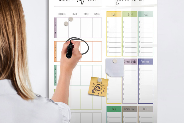 Pizarra magnética de pared con rotulador Plan semanal de comidas y compras