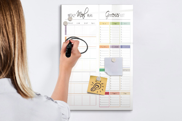 Pizarra magnética de pared con rotulador Plan semanal de comidas y compras
