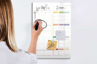 Pizarra magnética de pared con rotulador Plan semanal de comidas y compras