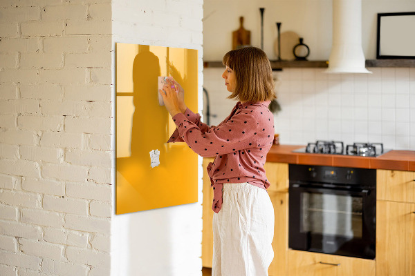 Pizarra magnética de pared con rotulador Un tablero colorido para notas y fotos.