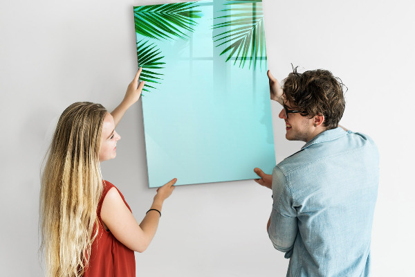 Pizarra magnética de pared con rotulador Hojas verdes y recuerdos en fotos