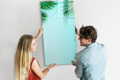 Pizarra magnética de pared con rotulador Hojas verdes y recuerdos en fotos