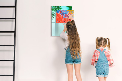 Pizarra magnética de pared con rotulador Hojas verdes y recuerdos en fotos