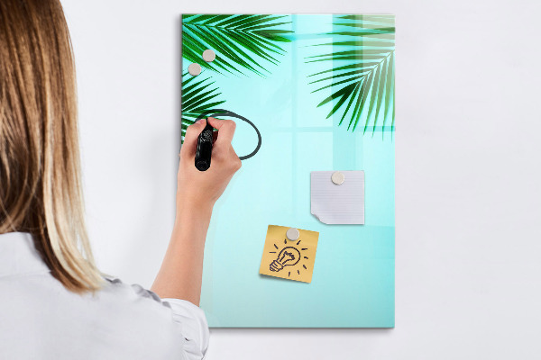 Pizarra magnética de pared con rotulador Hojas verdes y recuerdos en fotos