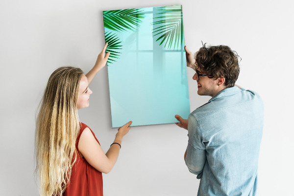 Pizarra magnética de pared con rotulador Hojas verdes y recuerdos en fotos