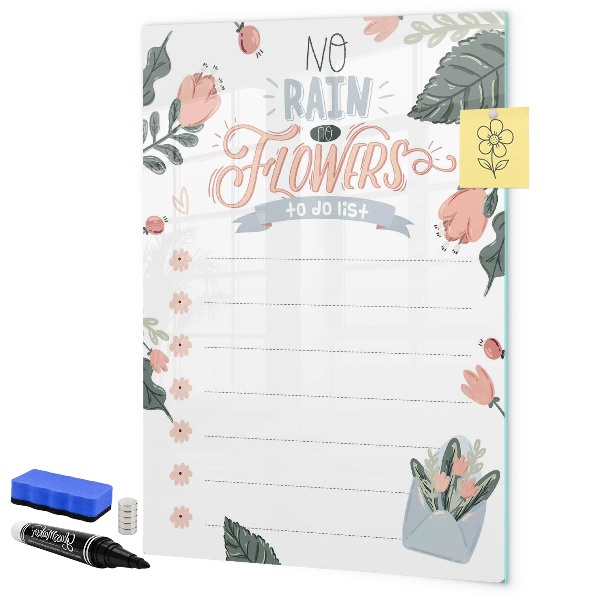 Pizarra magnética de pared con rotulador Flores y recuerdos en un mismo lugar.