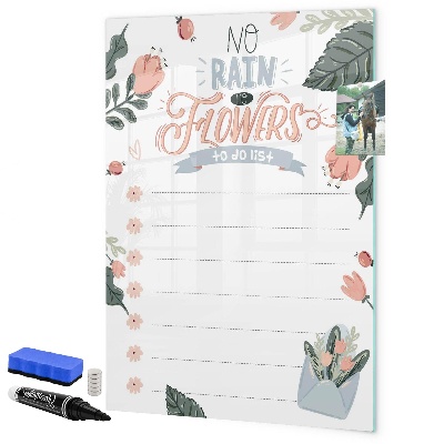 Pizarra magnética de pared con rotulador Flores y recuerdos en un mismo lugar.