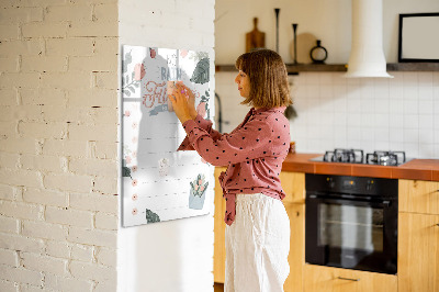 Pizarra magnética de pared con rotulador Flores y recuerdos en un mismo lugar.