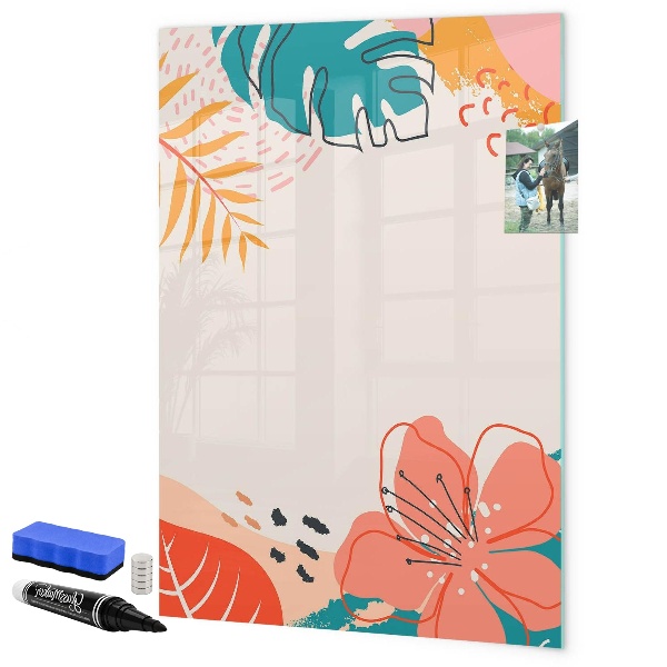 Pizarra magnética de pared con rotulador Un tablero colorido para notas y fotos.