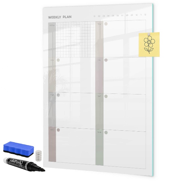 Pizarra magnética de pared con rotulador Plan semanal con espacio para fotos