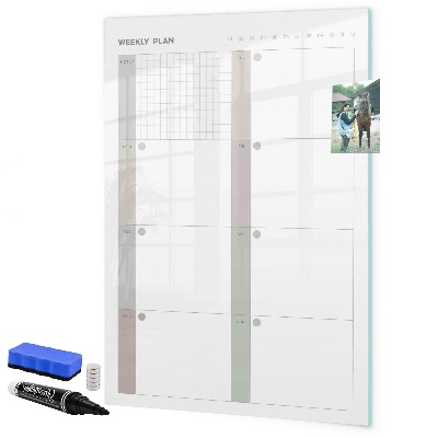 Pizarra magnética de pared con rotulador Plan semanal con espacio para fotos